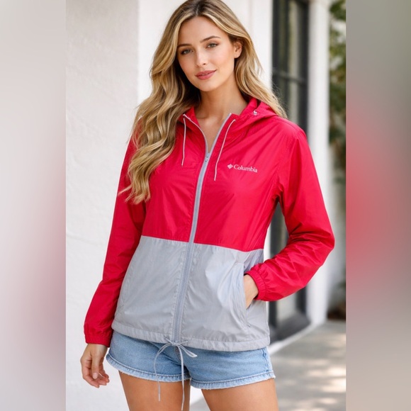 Columbia Jackets & Blazers - Columbia Women’s XL Pink Gray Windbreaker Hooded Zip Jacket